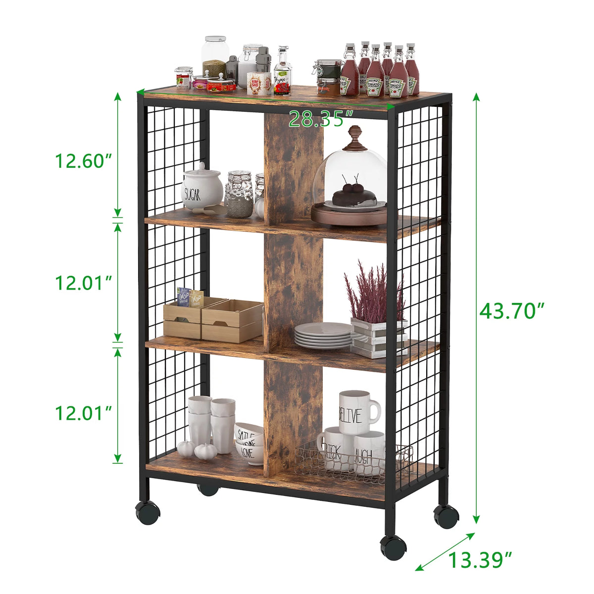 Wood Metal Movable Bookshelf Storage Rack with Wheels P549663