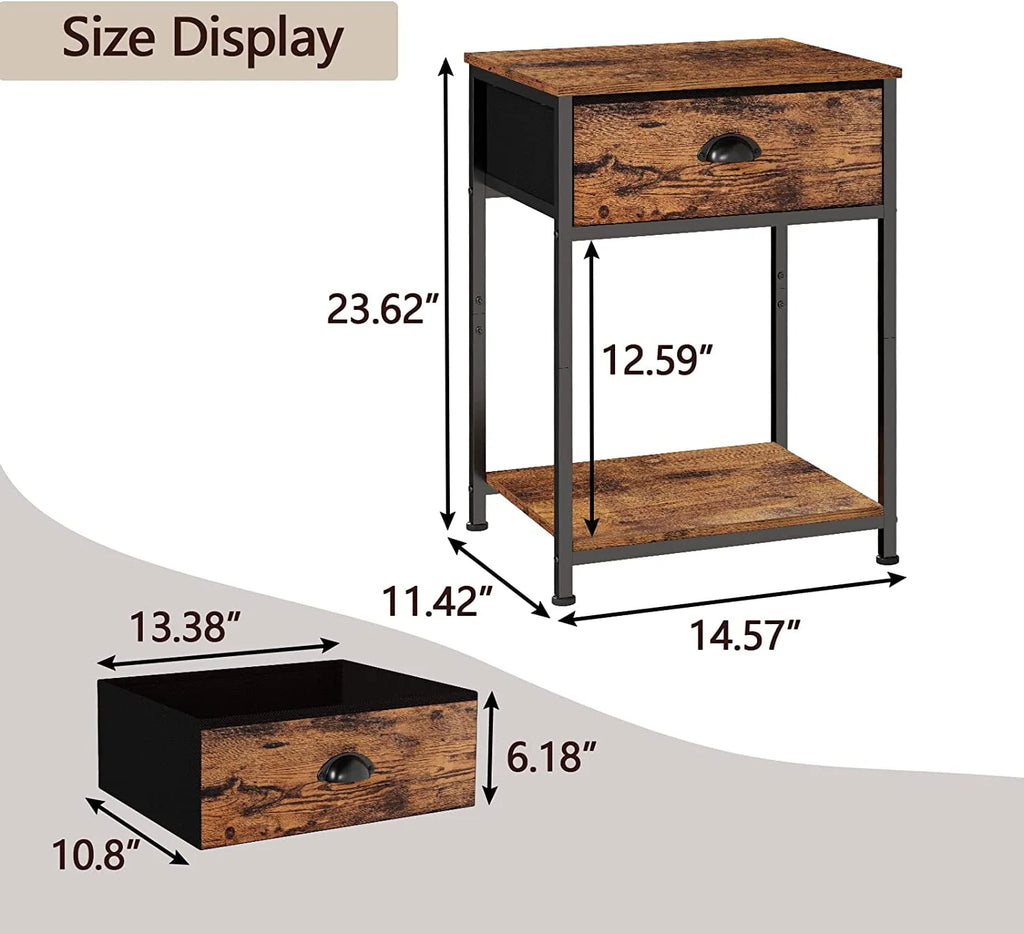 Set of 2 Nightstands with Fabric Drawer & Storage Shelf M70379