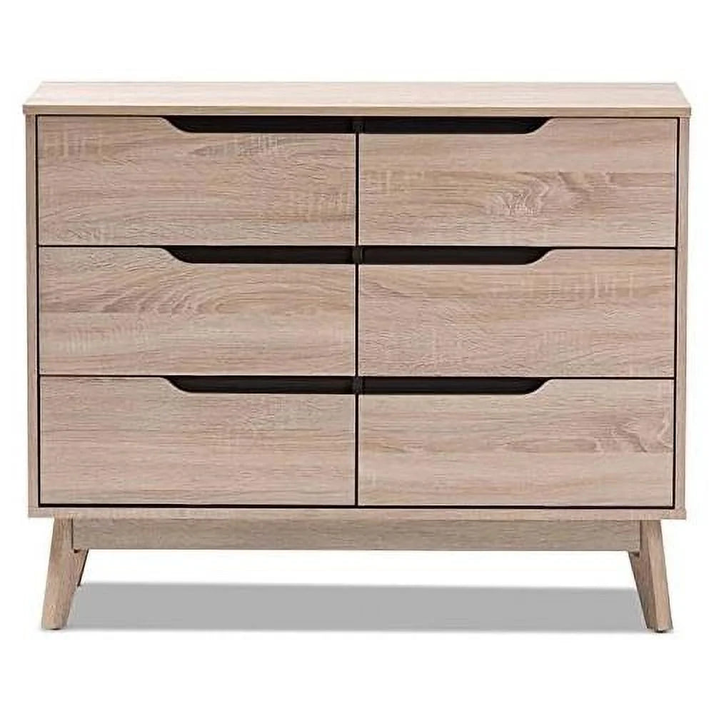 6 Drawer Wood Double Dresser Light Brown A1784