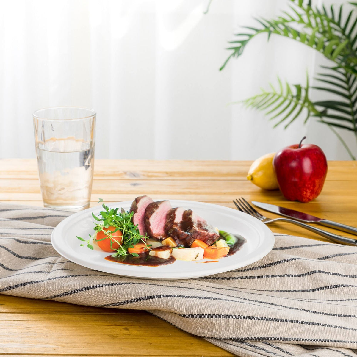 10 inch White Compostable Disposable Sugarcane Plates, 300 Pack B670