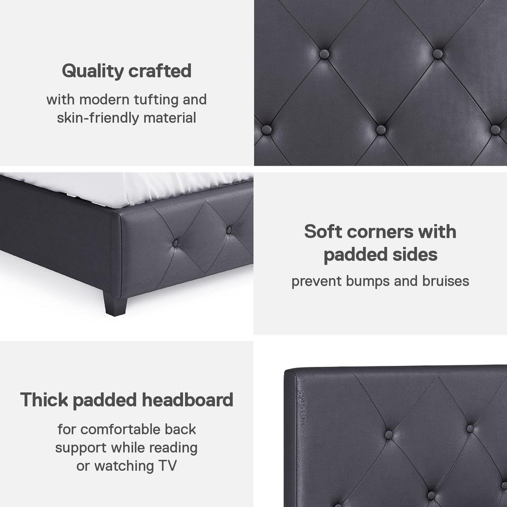 Queen Gray Faux Leather Upholstered Platform Bed V6554