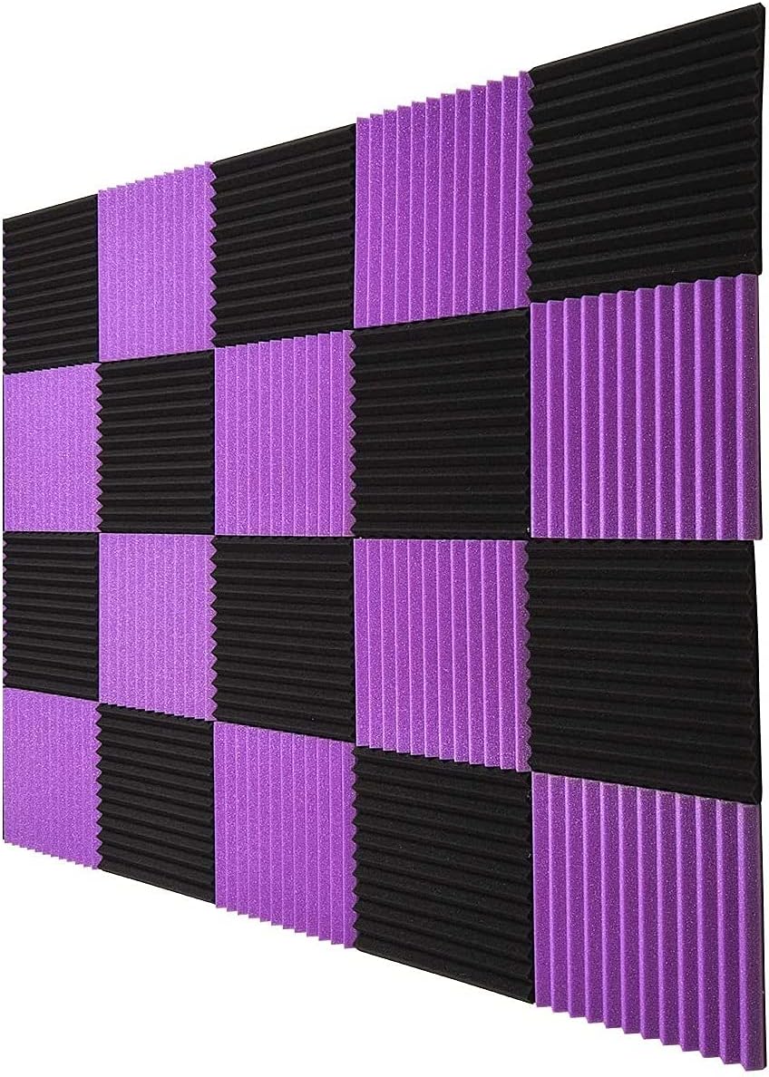 52 Pack Acoustic Foam Panels 12X12 X1 Sound Proof Noise Cancelling Foam Wedges (Black/Blue) R2066