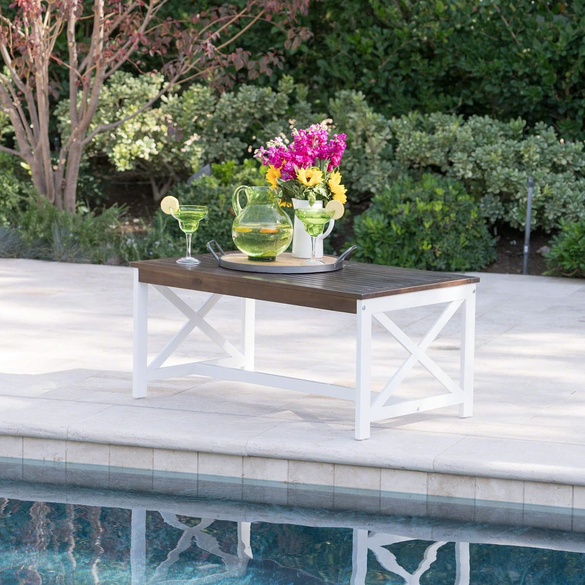 White Base / Dark Brown Top Acacia Wood Coffee Table B9704