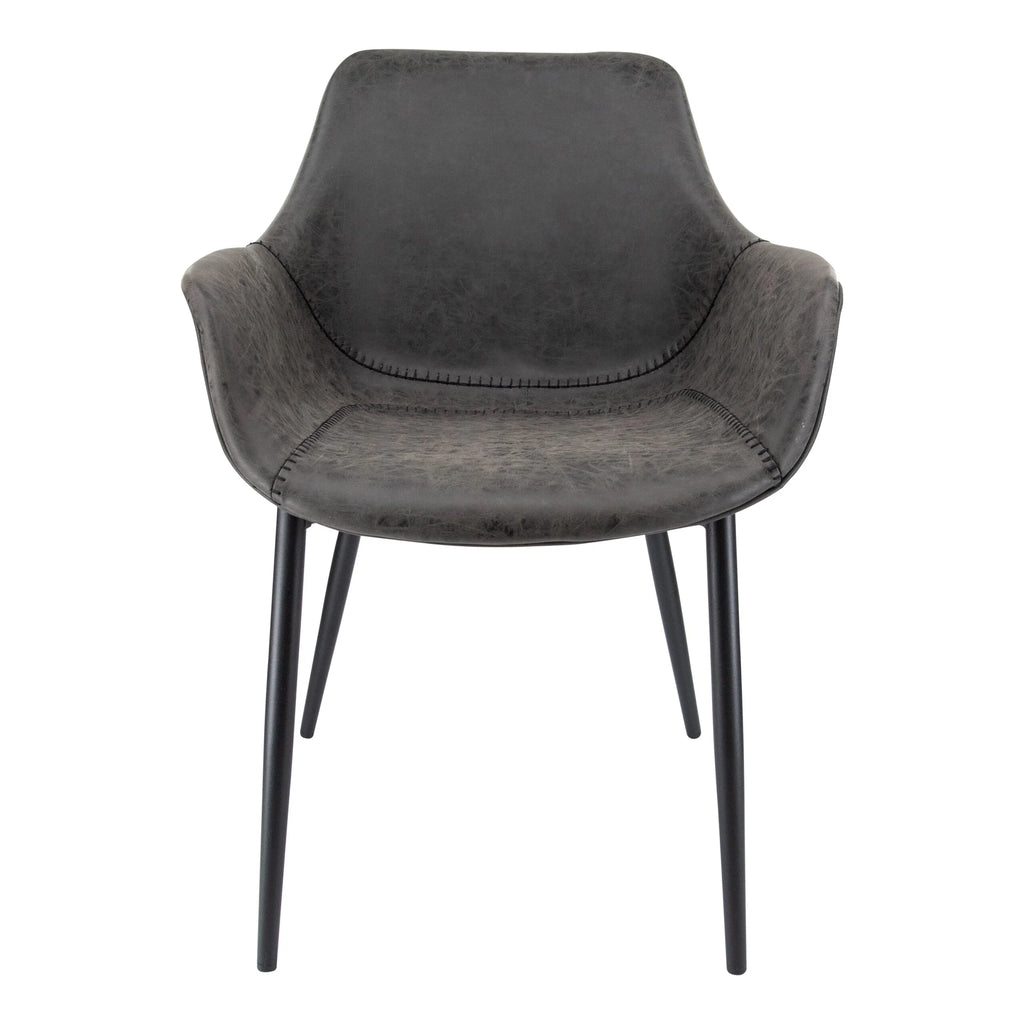 Charcoal Black Leather Dining Arm Chair with Metal Legs O312