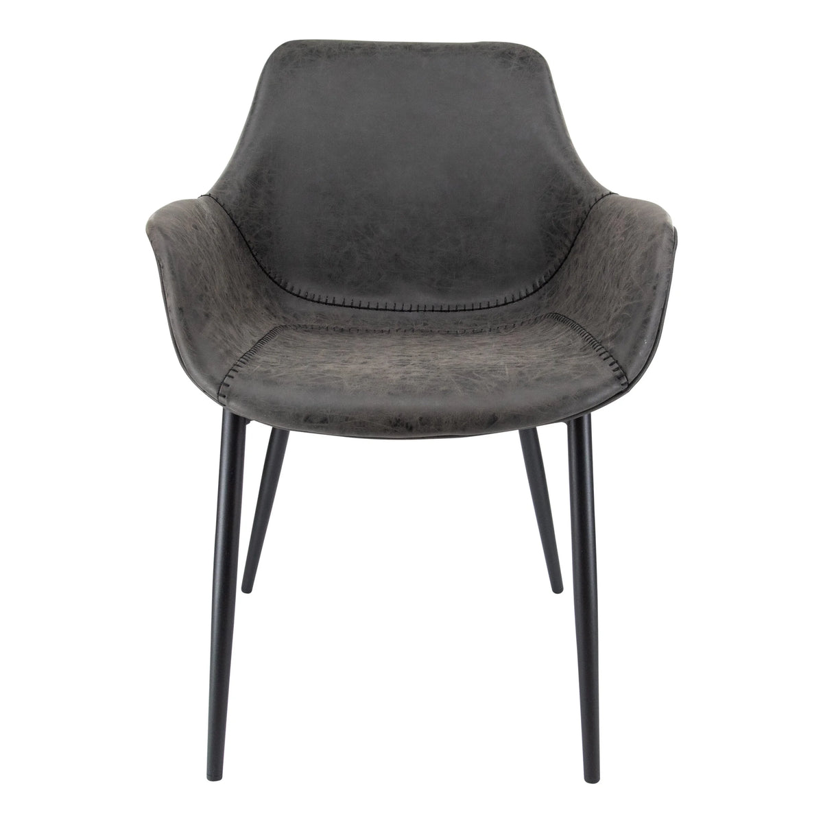 Charcoal Black Leather Dining Arm Chair with Metal Legs O312