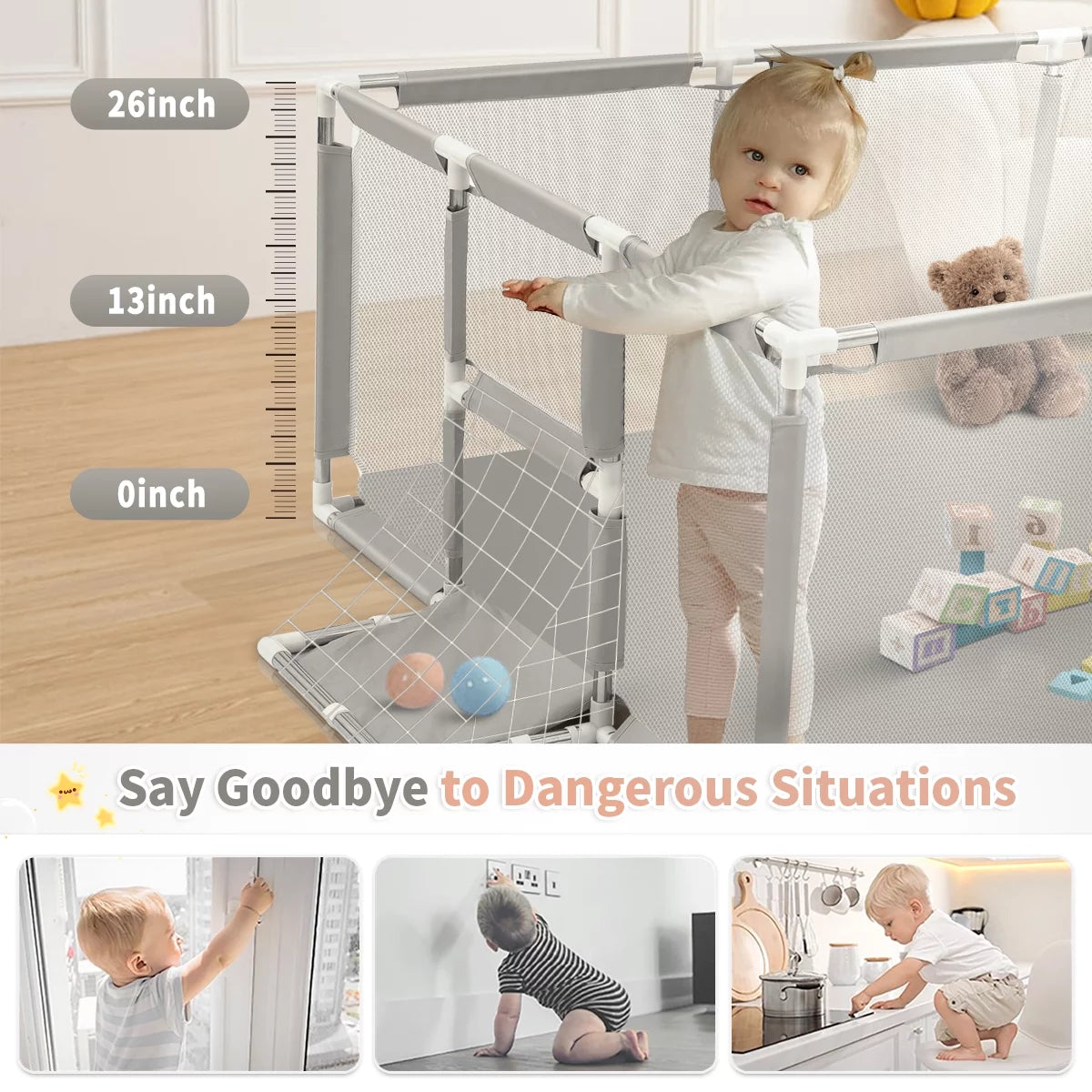 71 Inch Extra Large Baby Playpen with Basketball Hoop and Mesh K7341