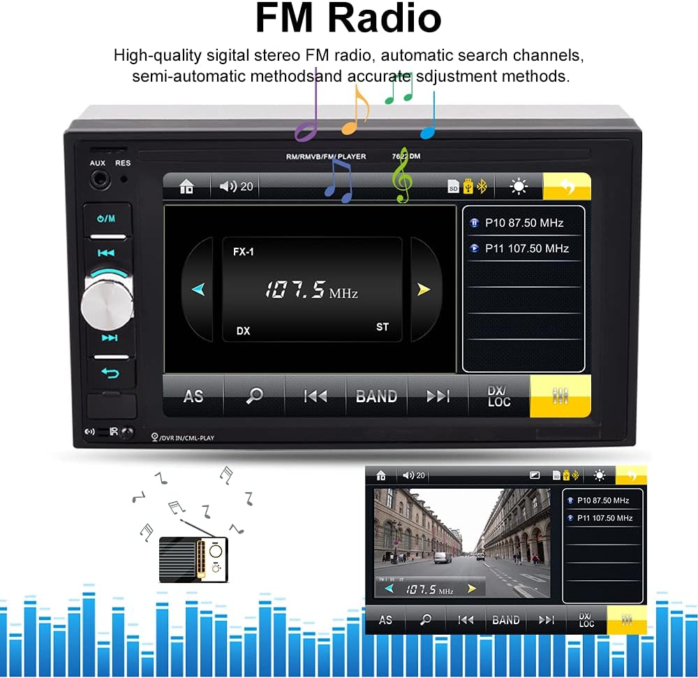 6.2 Inch Double Din Touch Screen Car Stereo with Bluetooth FM Receiver W844158