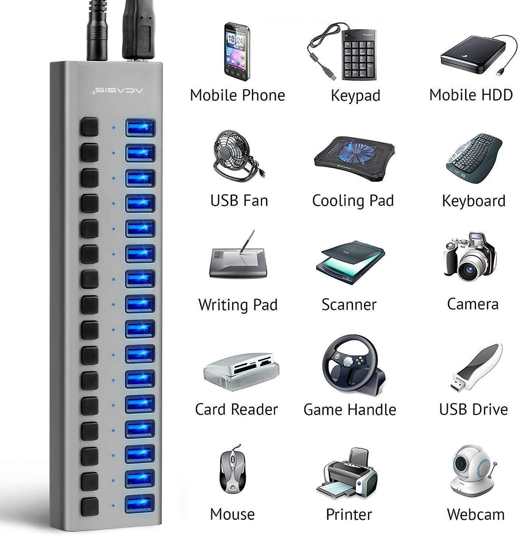 16 Ports USB 3.0 Data Hub with On/Off Switches and Power Adapter S826787
