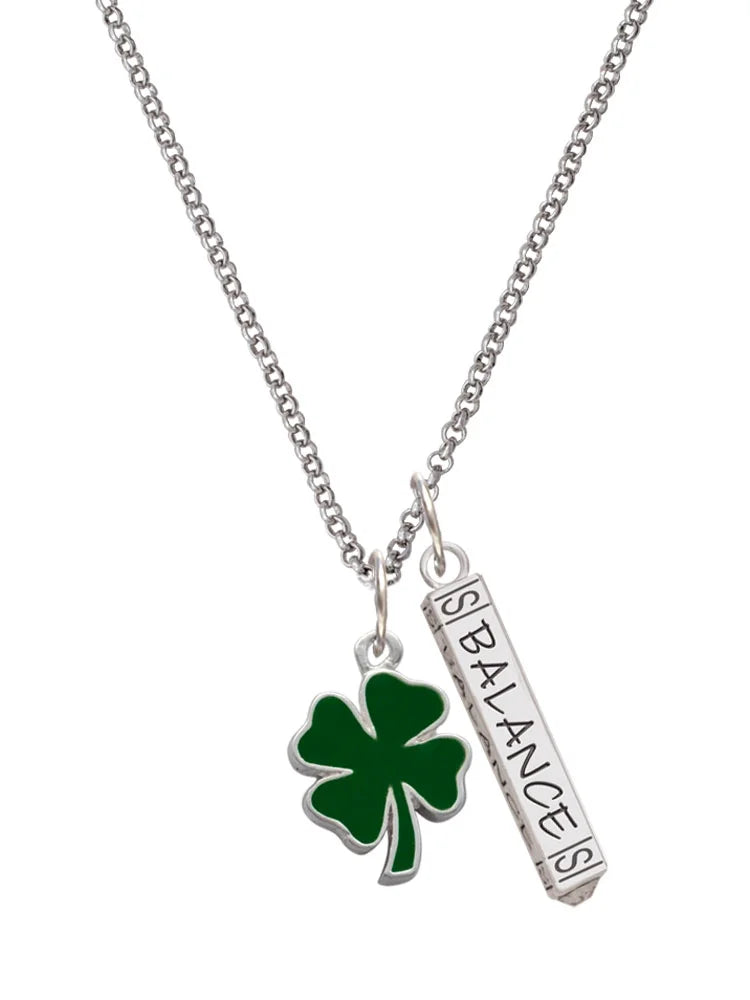 Green Enamel Four Leaf Clover Charm Necklace, 23" Z52095
