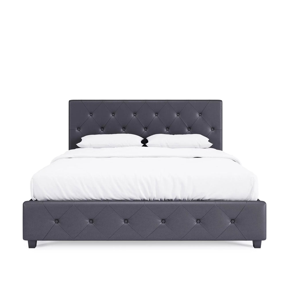 Queen Gray Faux Leather Upholstered Platform Bed V6554