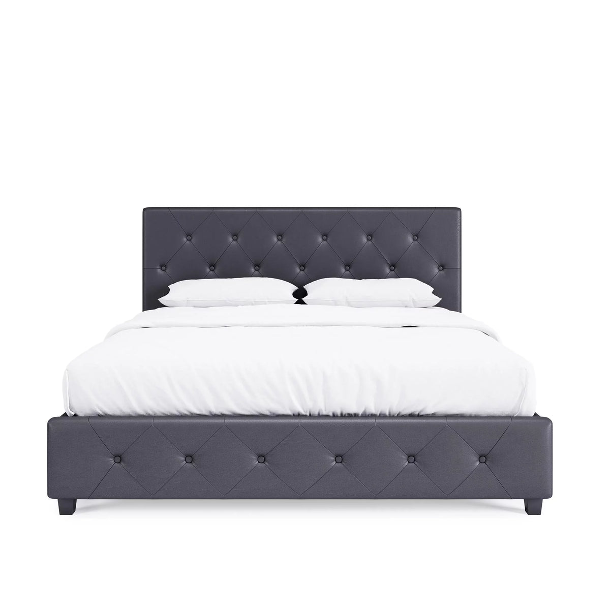 Queen Gray Faux Leather Upholstered Platform Bed V6554