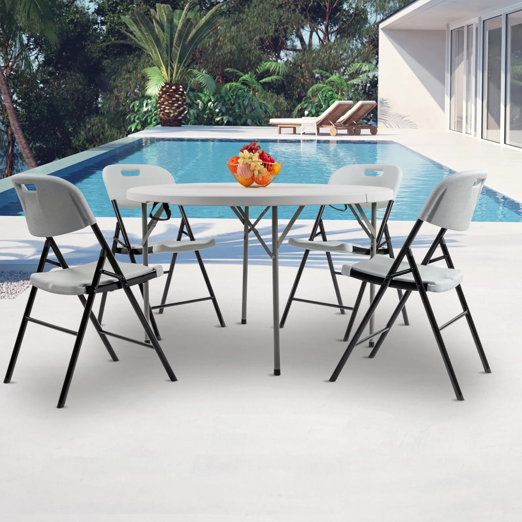 4 Ft White Round Folding Plastic Dining Table V902