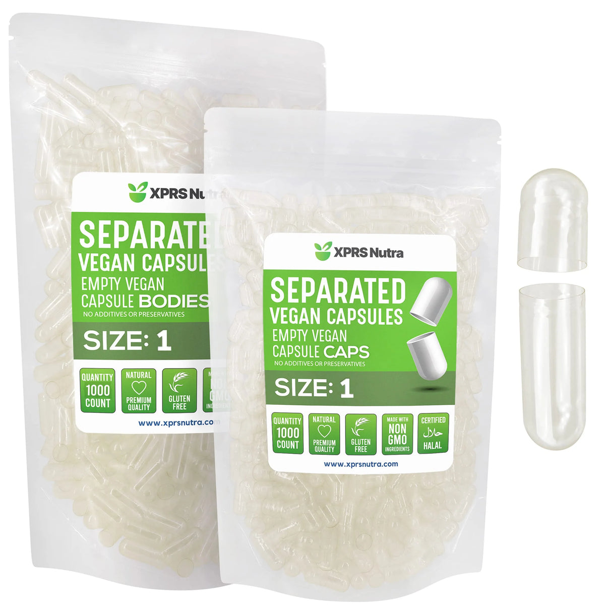 Vegan Size 1 Separated Empty Capsules 1000 Count H4888
