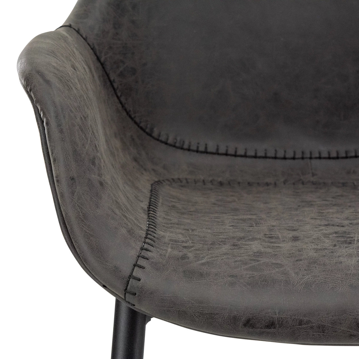 Charcoal Black Leather Dining Arm Chair with Metal Legs O312