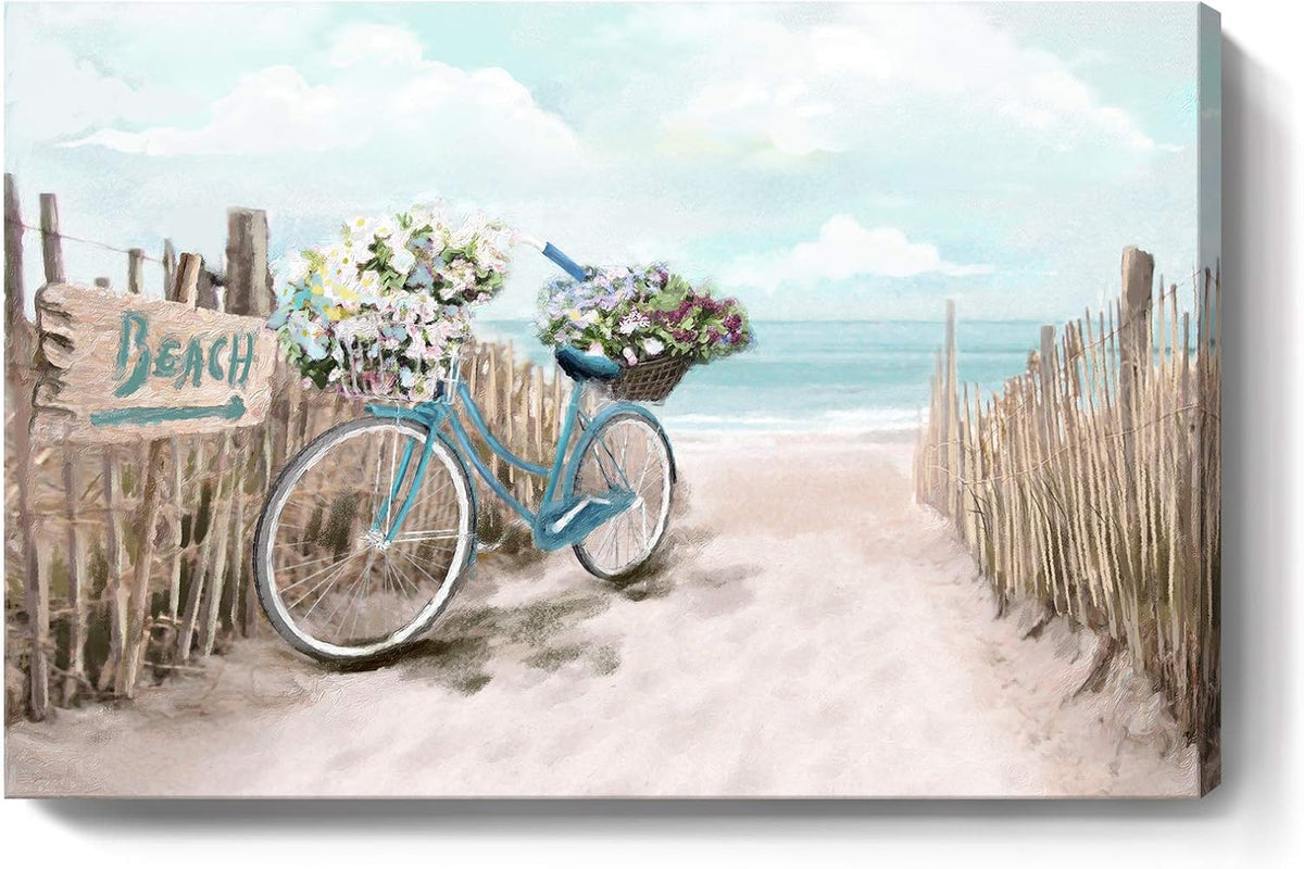 Teal Turquoise Coastal Canvas Print Seascape Picture Framed 24x16inch C60096