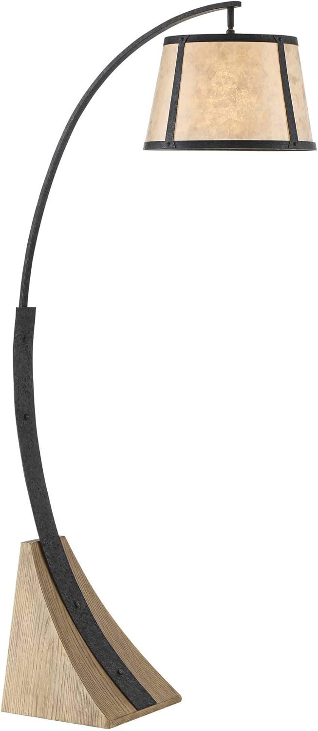 Tall Arched Floor Lamp Dark Gray Black Wood Mica Drum Shade A15586