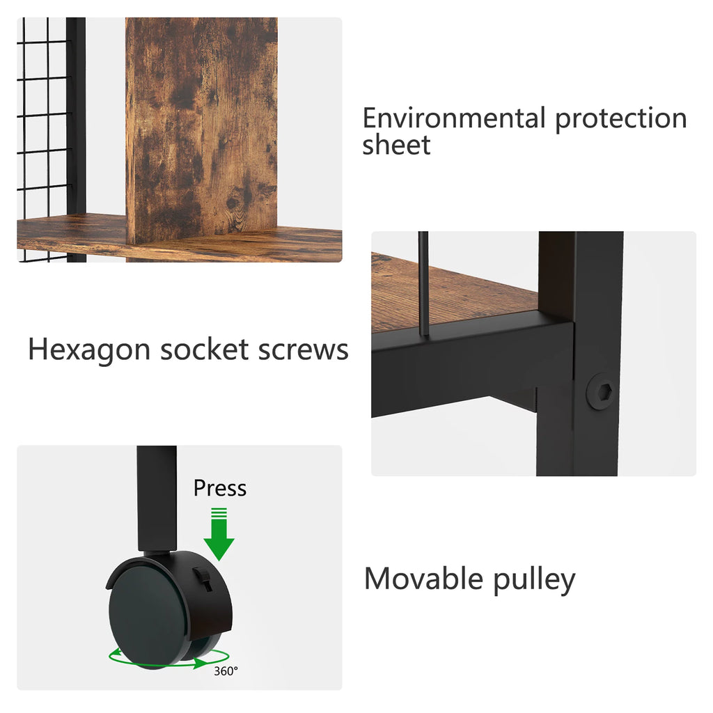 Wood Metal Movable Bookshelf Storage Rack with Wheels P549663