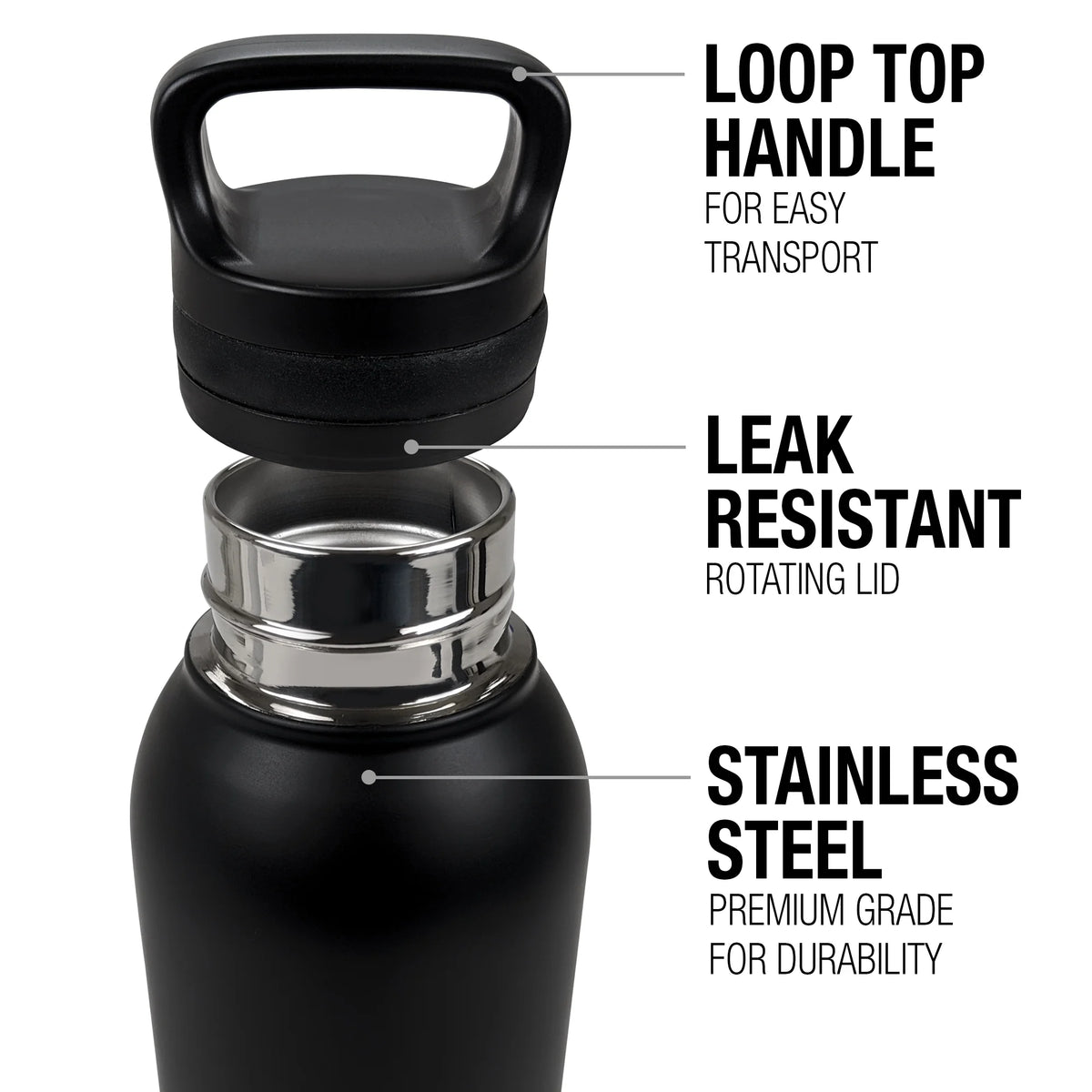 24 oz Insulated Stainless Steel Water Bottle with Loop Cap U5799