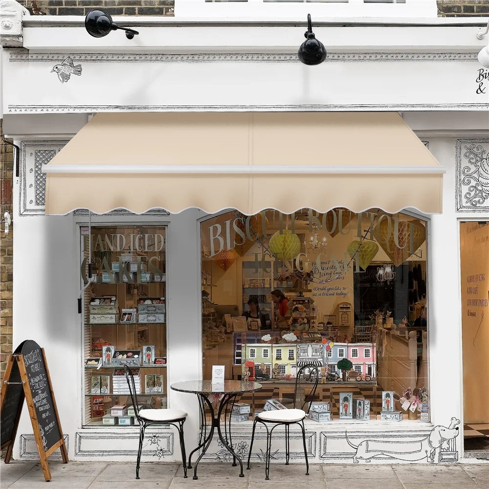 Beige Retractable Patio Sun Shade Awning with Hand Crank E838