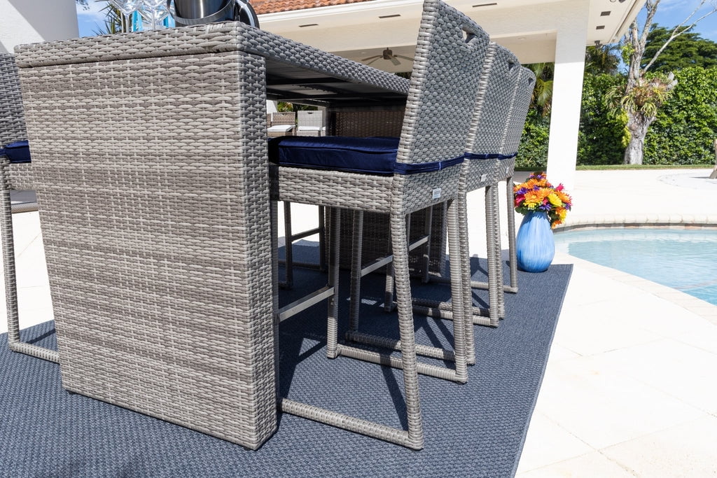 7-Piece Gray Resin Wicker Outdoor Patio Bar Set with Bar Table and Six Bar Chairs G189188