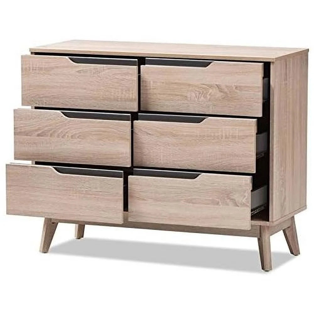 6 Drawer Wood Double Dresser Light Brown A1784