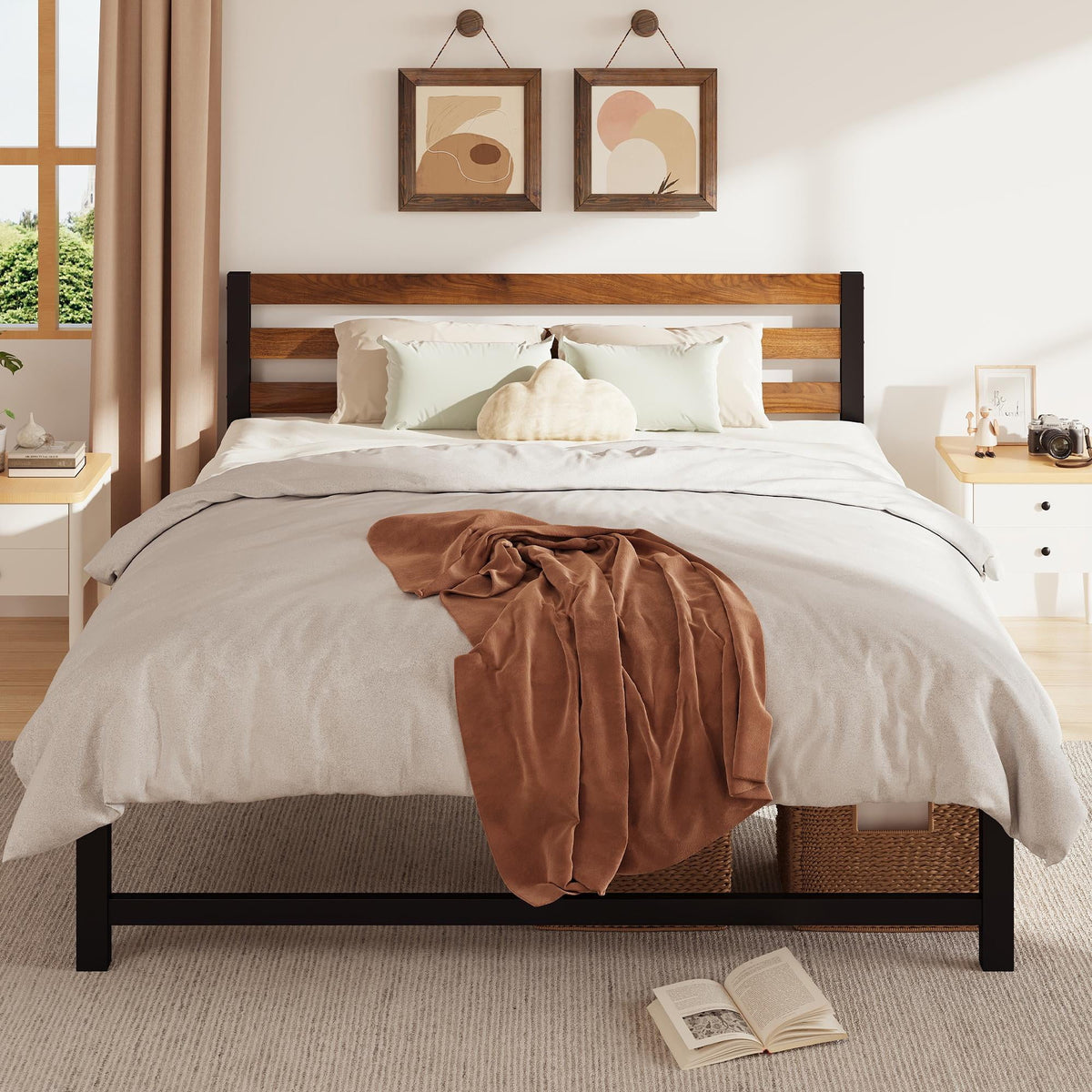 Queen Platform Bed Frame with Headboard K9181