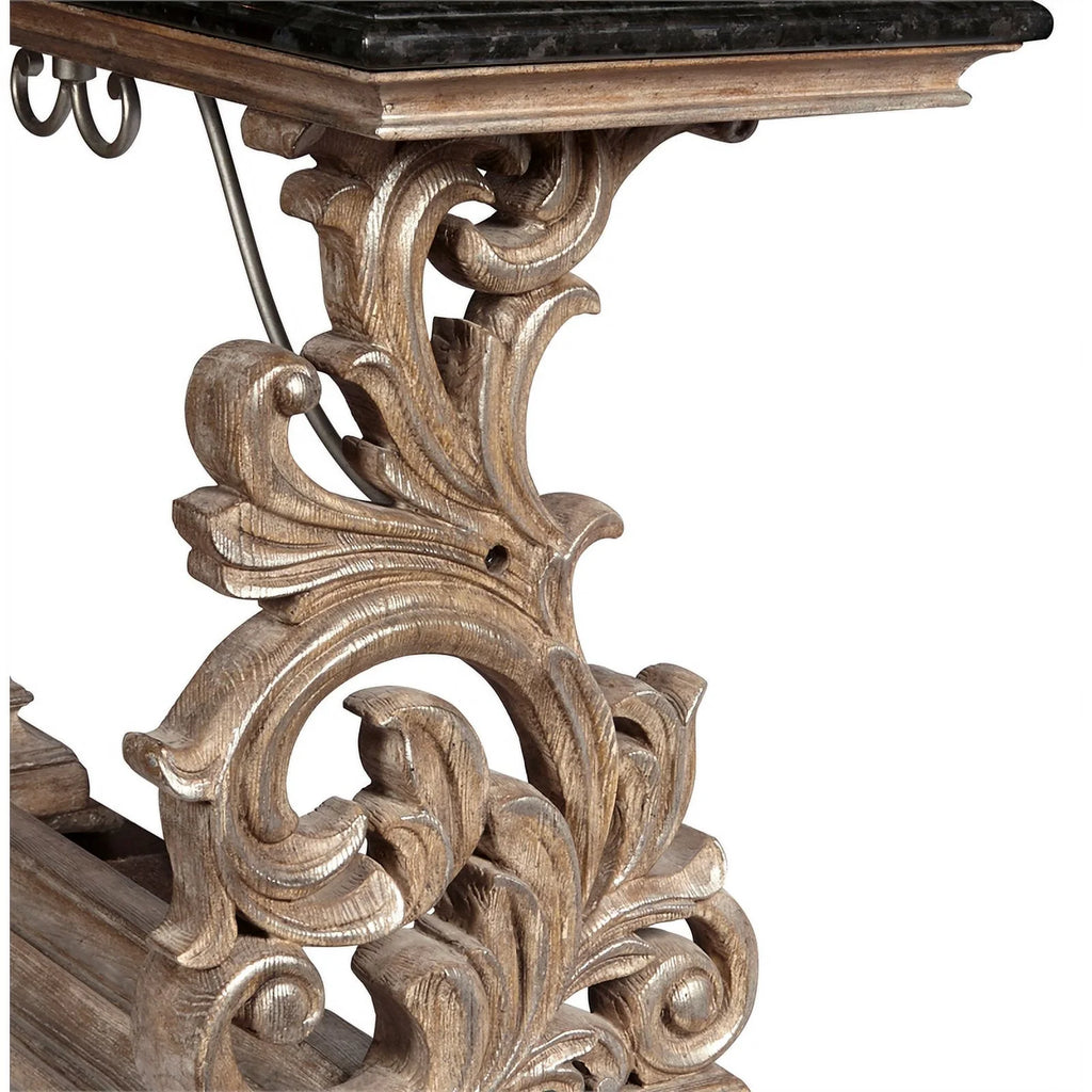 Brown Wood Console Table with Marble Top U313196