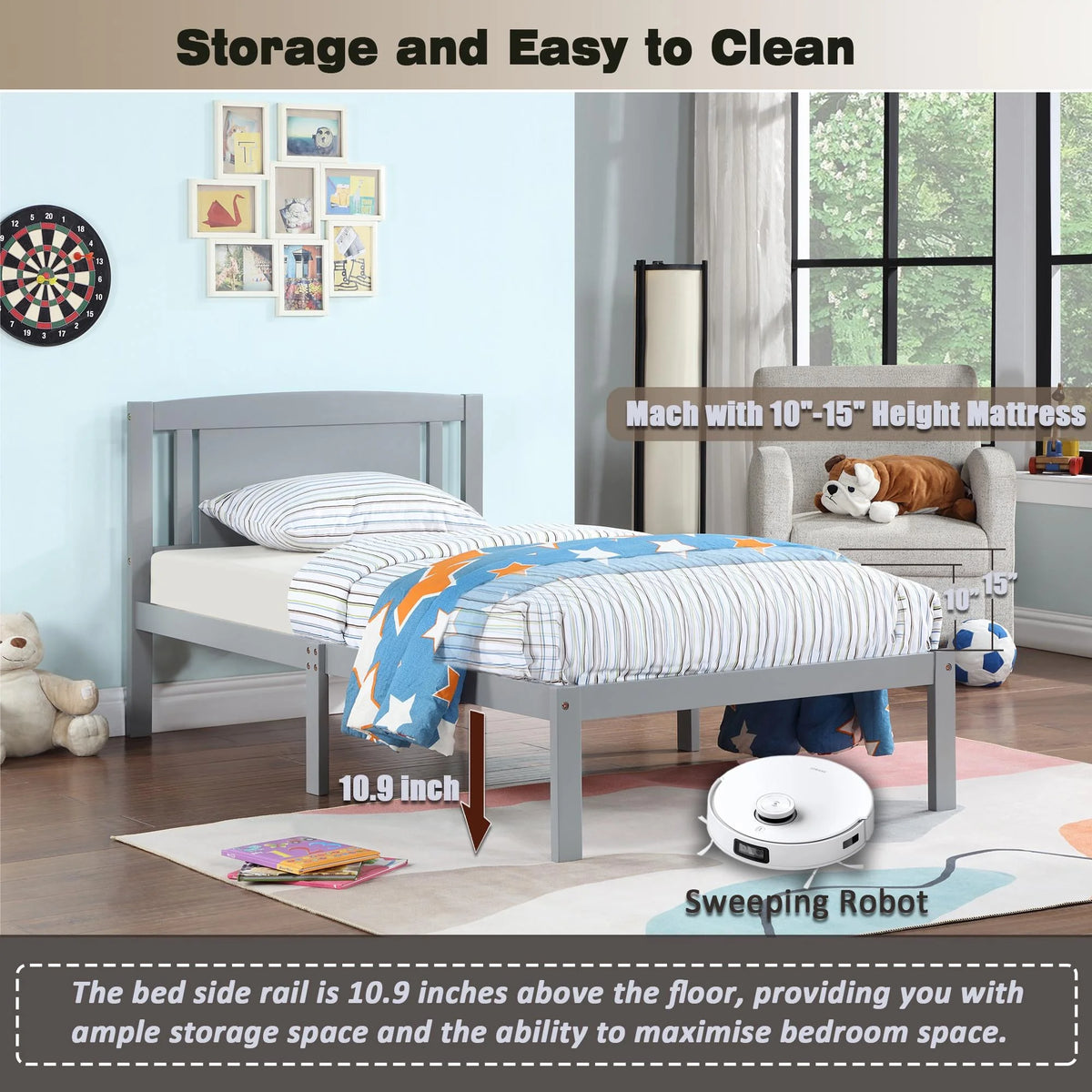 Twin Size Wood Platform Bed with Headboard R343118