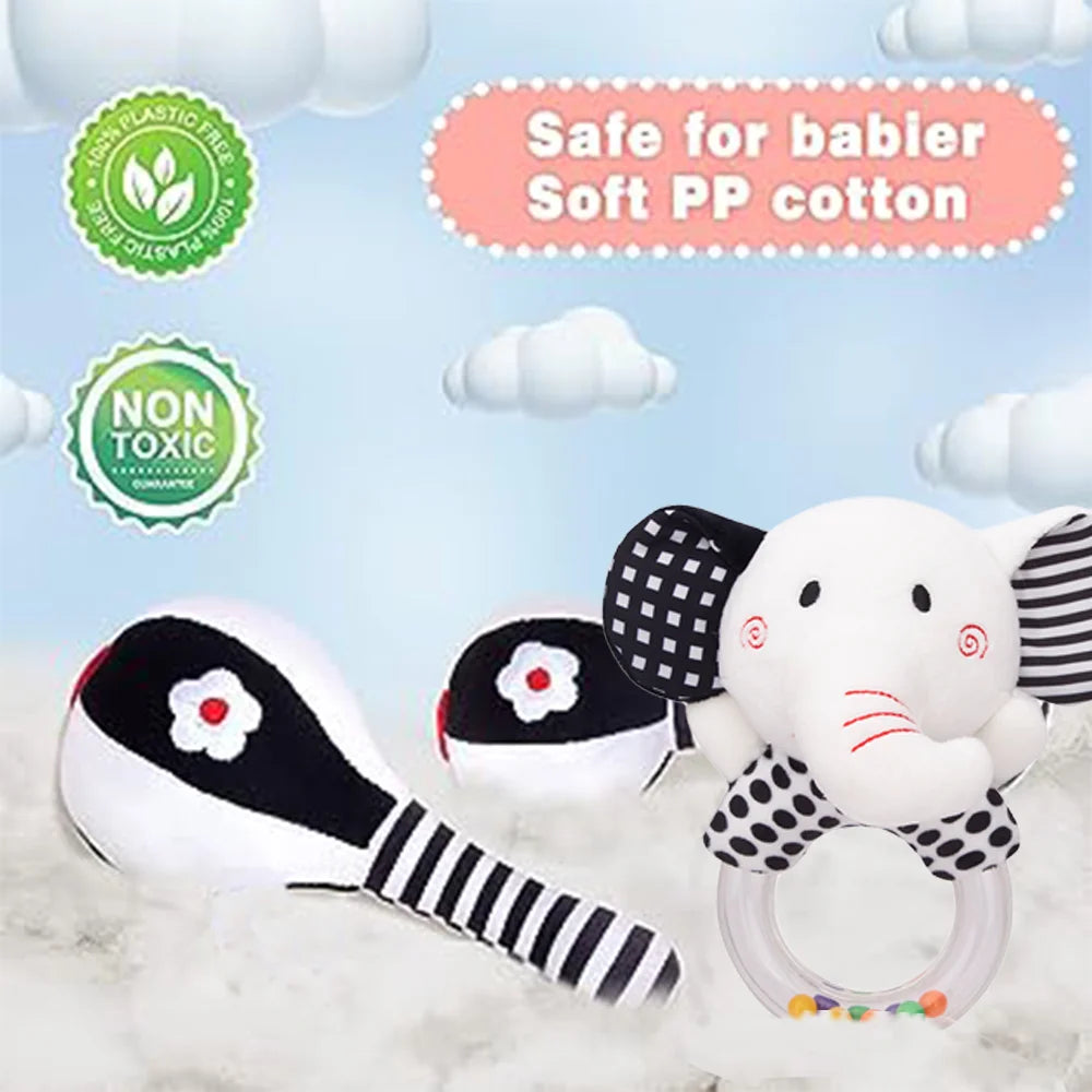 3PCS Black and White Plush Baby Rattles Q170