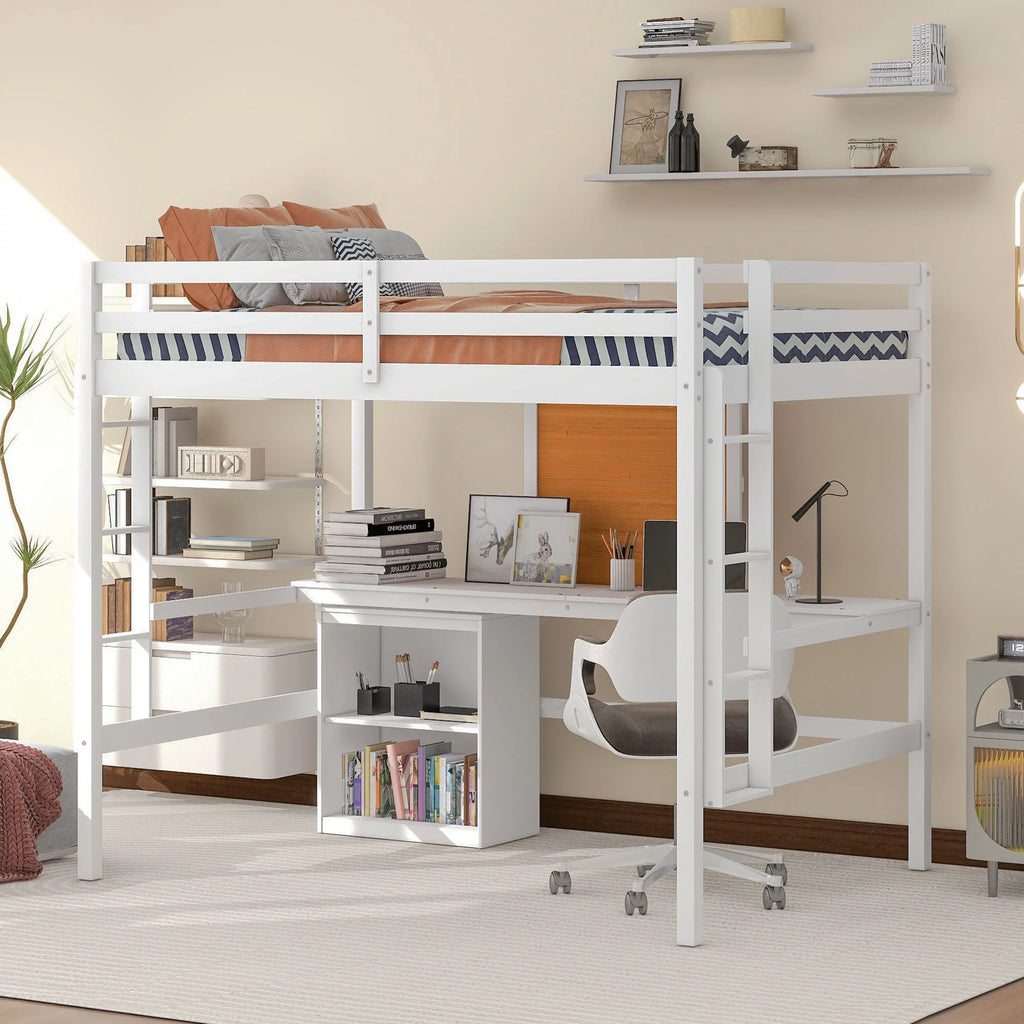 Full Size Loft Bed with Desk and Storage D853