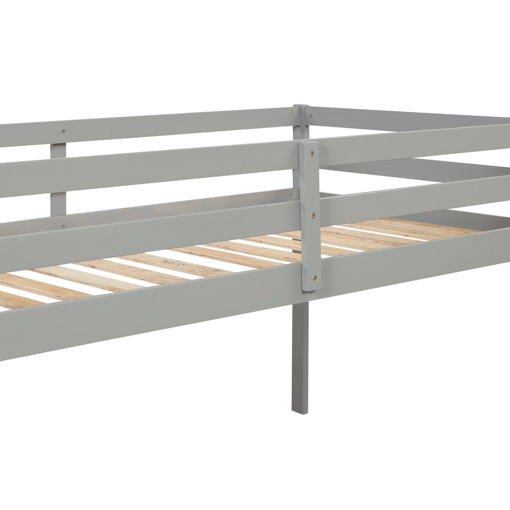 Gray Wood Low Loft Bed Frame with Storage and Stairs O217240