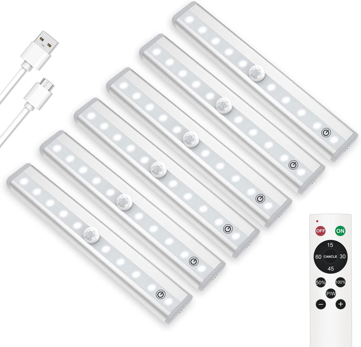 Rechargeable Remote Control 20-LED Dimmable Timer Closet Lights, 6 Pack Z554196