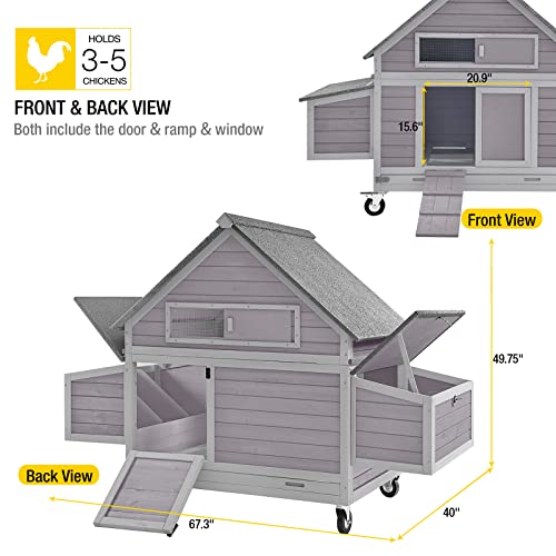 Portable Chicken Coop with Wheels and Nesting Box O544