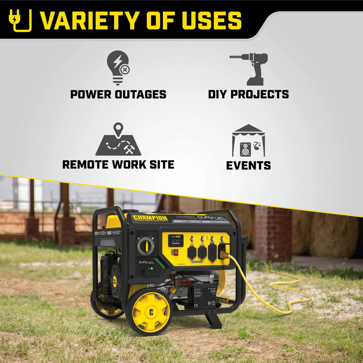 9375/7500 Watts Dual Fuel Portable Generator with Electric Start S1251