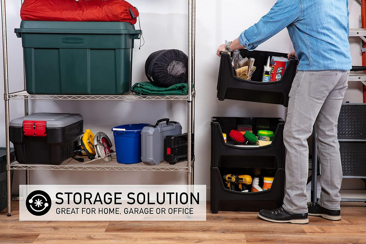 Black Pack of 3 Stackable Storage Bins E488205
