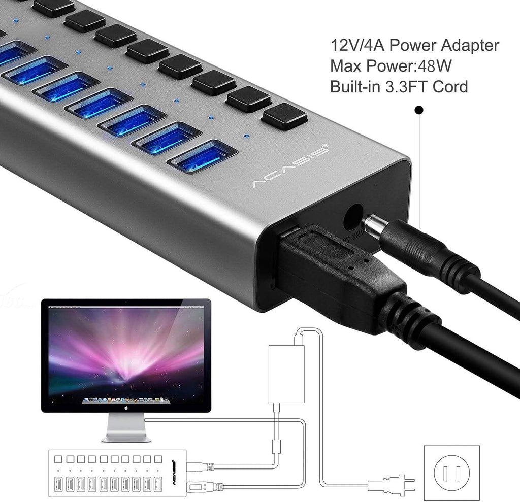 16 Ports USB 3.0 Data Hub with On/Off Switches and Power Adapter S826787