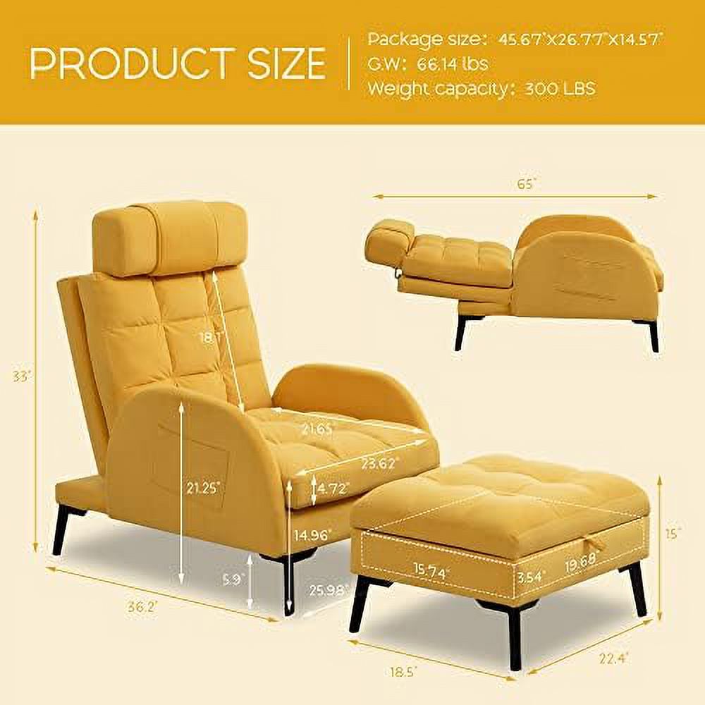Yellow Velvet Accent Chair with Ottoman Y6708