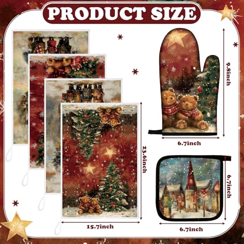 8 Pcs Christmas Kitchen Towel Oven Mitts and Pot Holders Set A821259