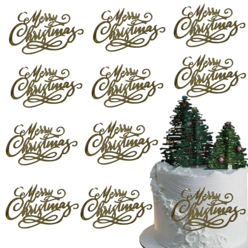 Gold Acrylic Mirror Christmas Cake Toppers 10Pcs P51291