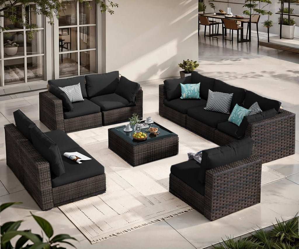 9 Pieces PE Wicker Rattan Outdoor Sofa Set J12921