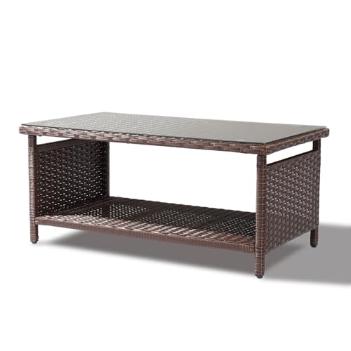 Brown Wicker Coffee Table with Storage N218134