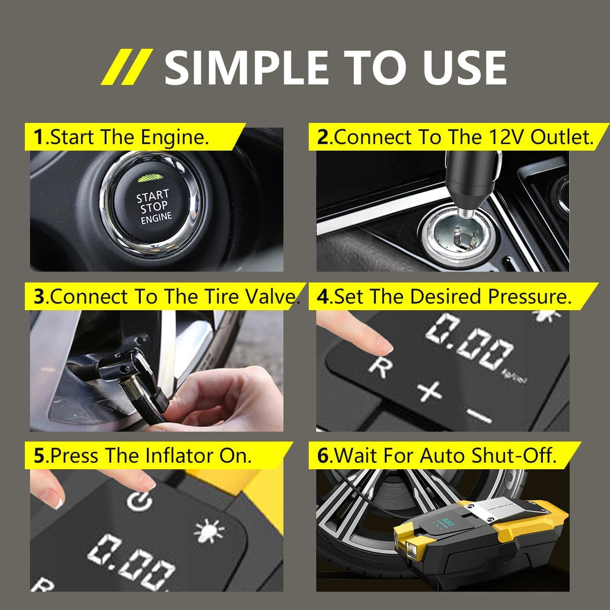 Portable 150 PSI 12V Electric Air Compressor Tire Inflator with Digital Pressure Gauge N670552