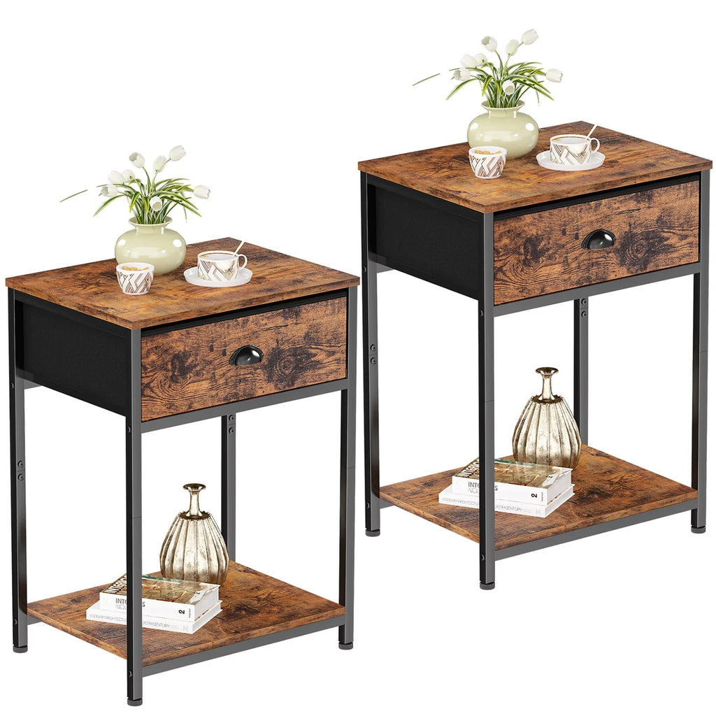 Set of 2 Nightstands with Fabric Drawer & Storage Shelf M70379