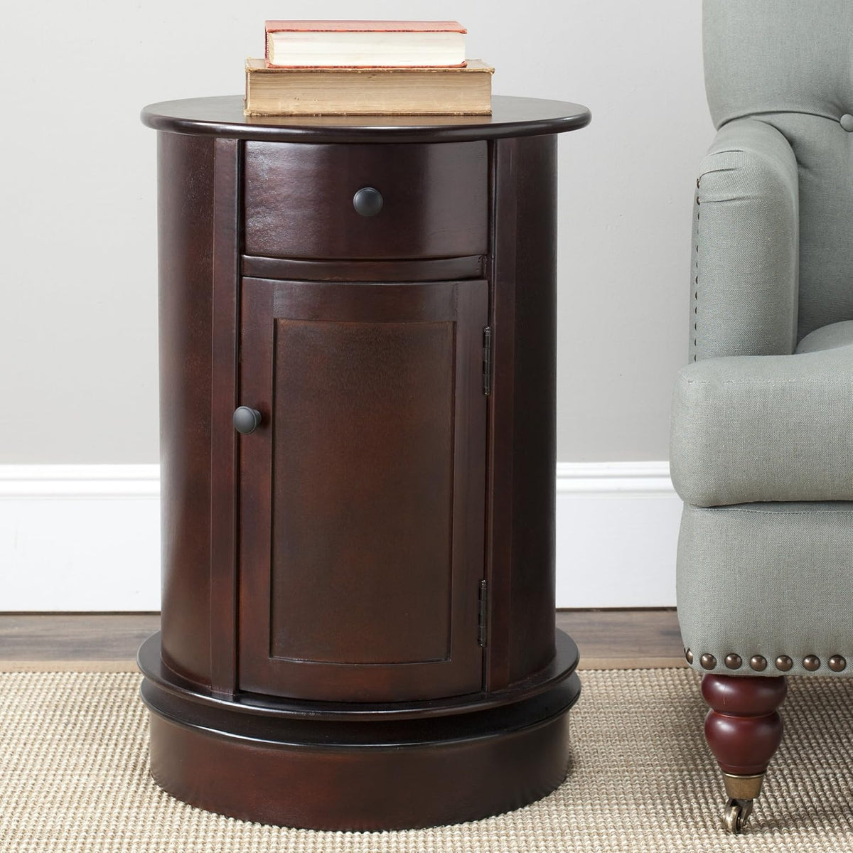 Dark Cherry Oval Swivel Storage End Table B4206