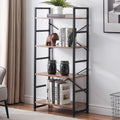 Vintage Brown 4 Tier Wood Bookshelf with Metal Frame X131