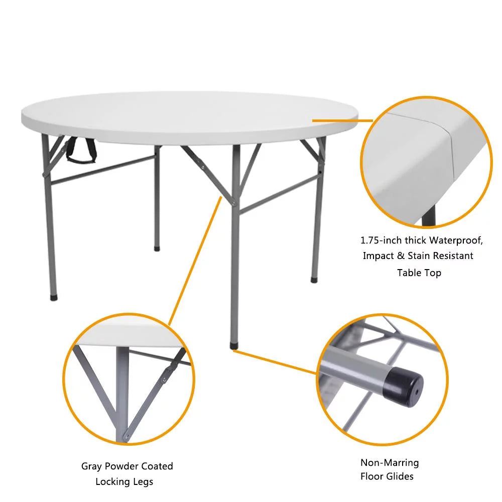 4 Ft White Round Folding Plastic Dining Table V902
