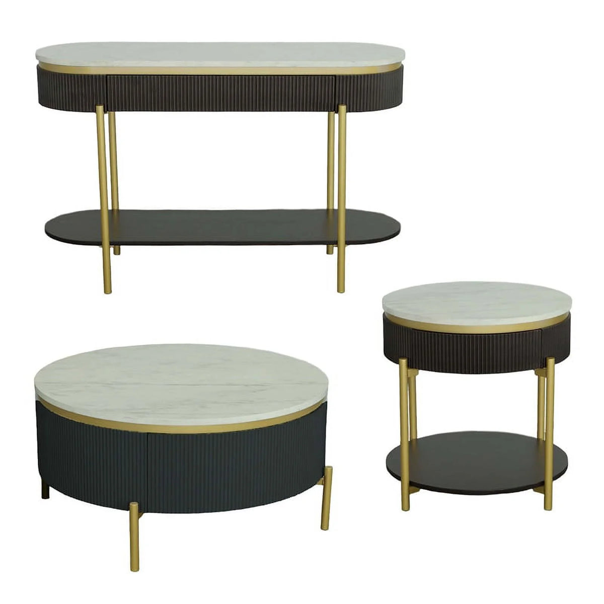 Round Black Marble Gold Cocktail Table E187020