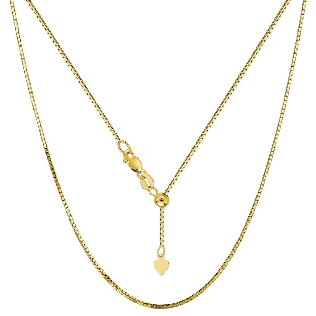 14K Yellow Gold Adjustable Box Chain Necklaces 0.7MM - 1.1MM, Extends Up to 22" & 30" E687