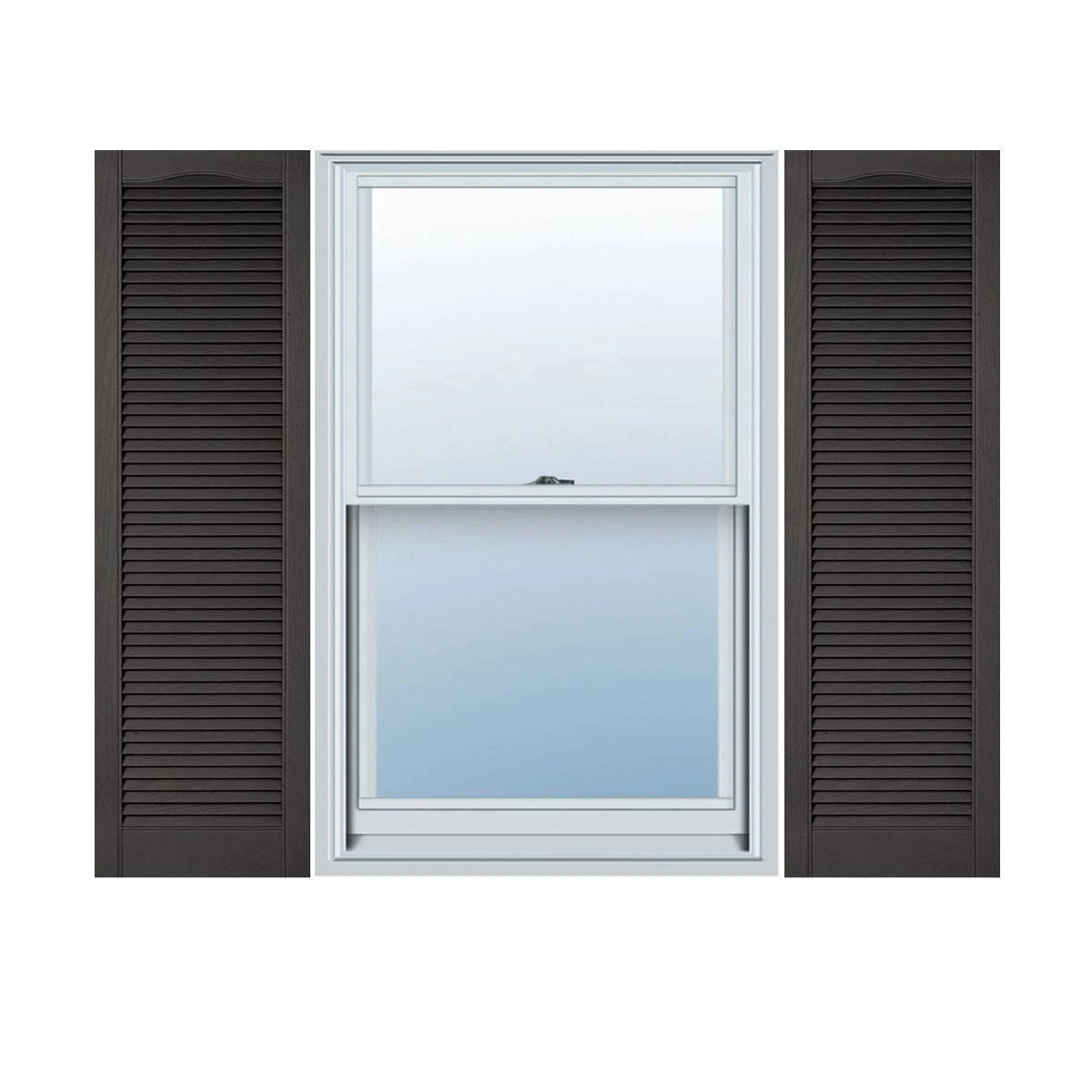 12 inchw x 79 inchh Vinyl Cathedral Top Louver Shutters with Shutter-Loks V27467