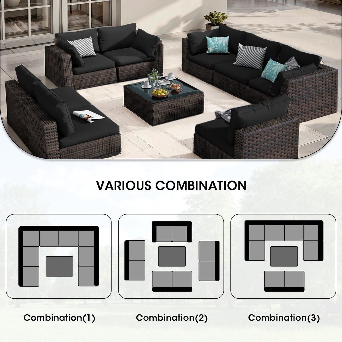 9 Pieces PE Wicker Rattan Outdoor Sofa Set J12921